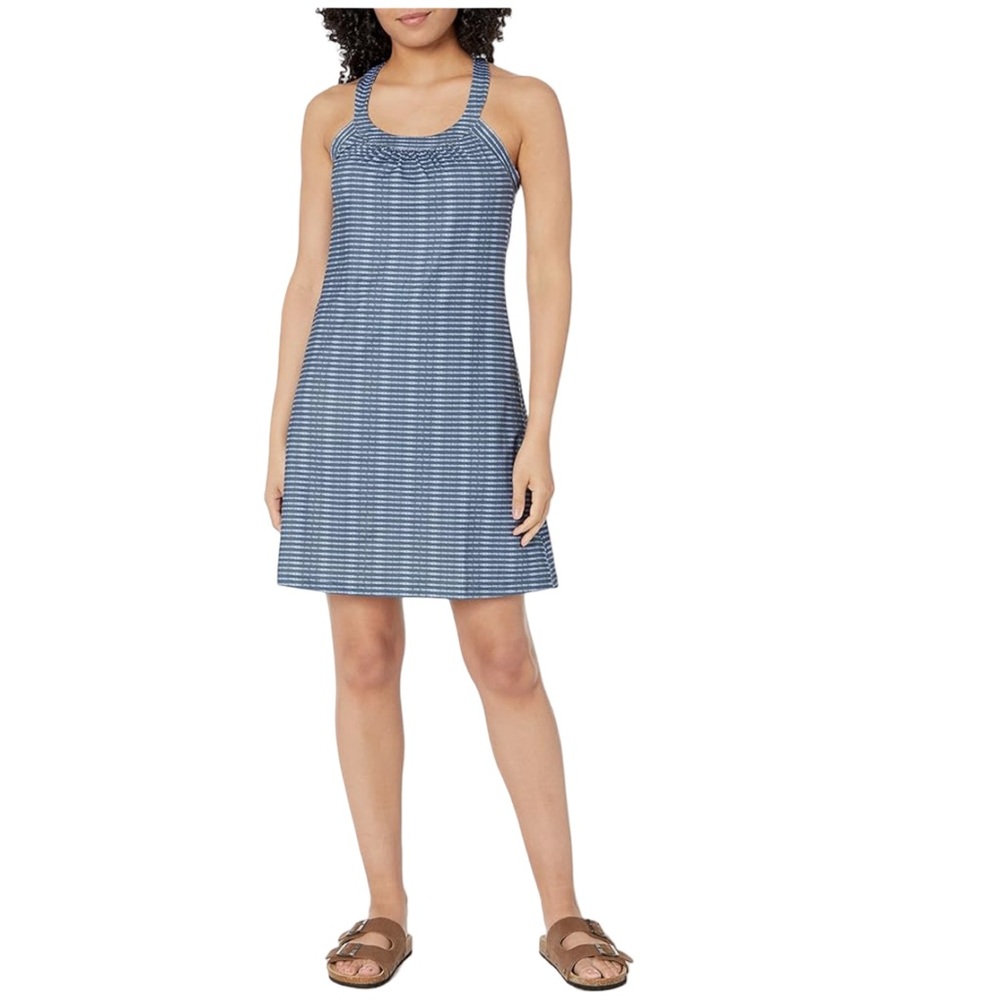 Prana Cantine Dress in Grey Blue Wicker Print NEW with tags Size Large